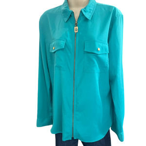 Michael Kors Women's Blue Long Sleeve Zip Up Blouse Size XL #921